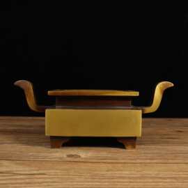 纯铜如意耳方香炉摆件铜鼎仿古光面双耳香炉鼎家居饰品工艺品摆设