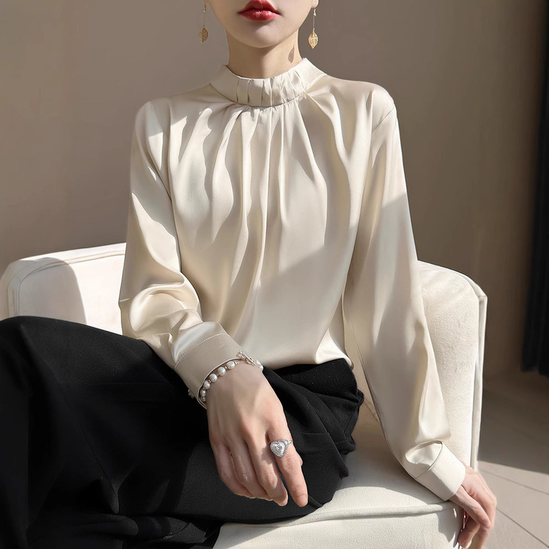 New Style Drapey Soft Faux Ice Silk Lace Collar Shirt, Fashionable Versatile Loose-Fitting Women's Top, French-Style Blouse New Style Drapey Soft Faux Ice Silk Lace Collar Shirt, Fashionable Versatile Loose-Fitting Women's Top, French-Style Blouse