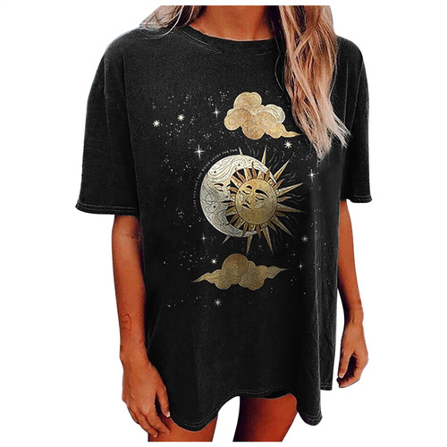 Planet loose T-shirt European and American new style 2025 printed casual
