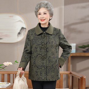 Entity wholesale lapel printed coat short grandma 60 to 80 years old women's foreign style jacket