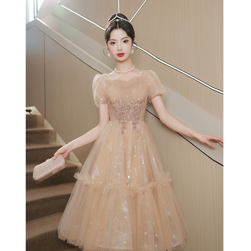 Evening Dress for Women 2025 New Style Light Luxury High-End Petite Banquet Sophisticated Winter Host Birthday Wedding Dress