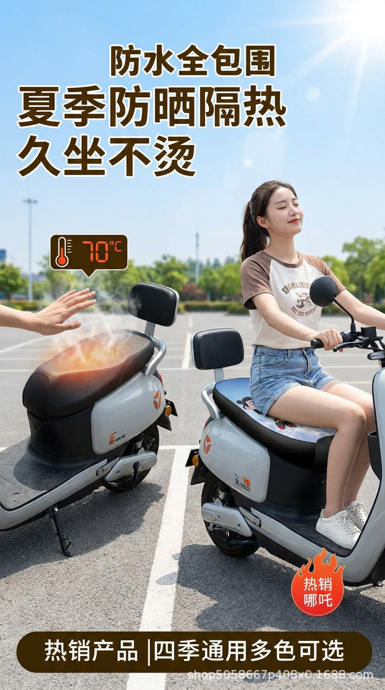 New Model of Electric Vehicle Seat Cover, Nezha Thickened Waterproof and Sun-Proof Leather Seat Cover, Motorcycle Seat Cover, Electric Vehicle Seat Cover