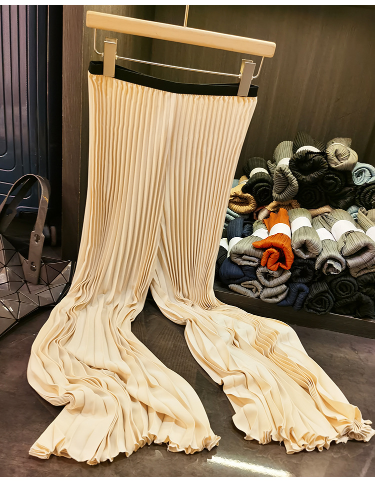 Quần culottes nữ ống rộng cạp cao, chất liệu mỏng nhẹ, phong cách xếp ly phối màu, form suông rộng thoải mái — màu đen, màu trắng, màu xanh đậm, xanh lá cây chi tiết 13