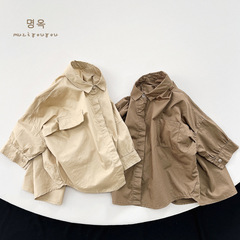 中長款襯衫~2024春秋新款男女童韓版個性寬鬆襯衫兒童森系童裝潮