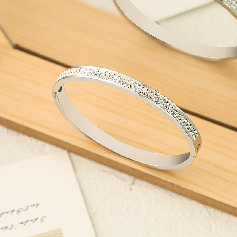 Daily Occasion Titanium Steel Material Simple Style Solid Color Titanium Steel Inlay Rhinestones Rings Bracelets