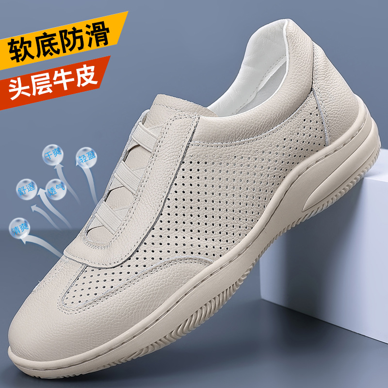 Pies de vaca de primera capa de verano nuevos hombres sandalias de cuero huecas de cuero zapatos de cuero casuales transpirables zapatos de hombre zapatos