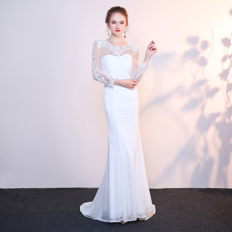 Comercio exterior de Europa y América Amazon AliExpress deseo nuevo encaje manga larga sexy backless fishtail vestido novia puede ser personalizado