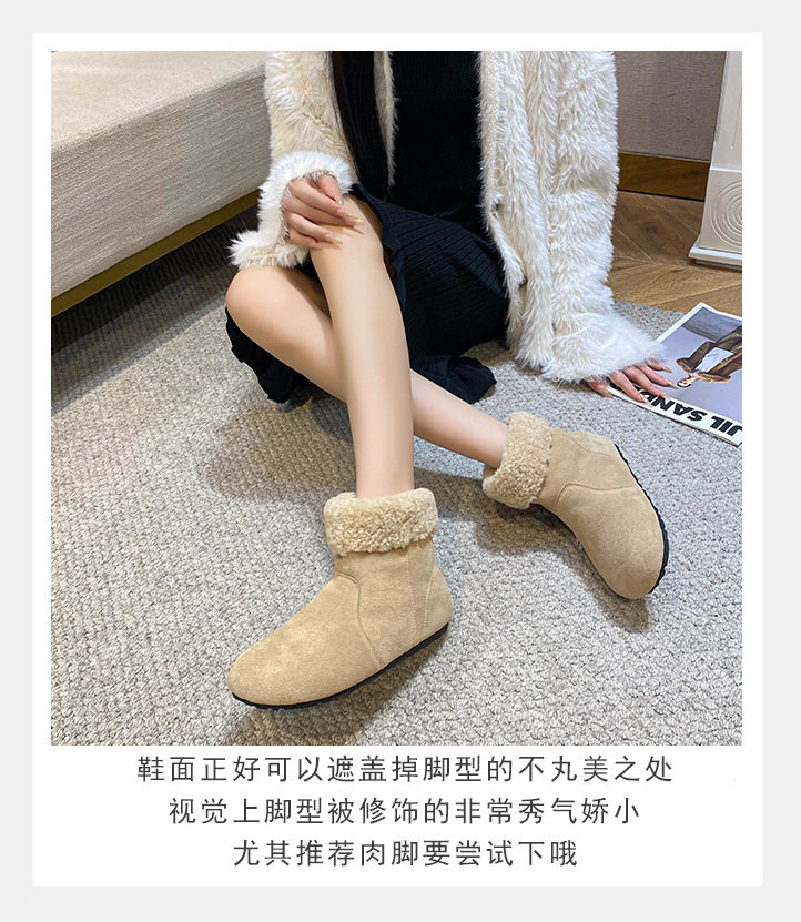 Bốt ngắn nữ da bò lót lông cừu, cổ có thể lật, gót 4 cm — Màu caramel, Màu mơ, Màu nâu đậm chi tiết 8