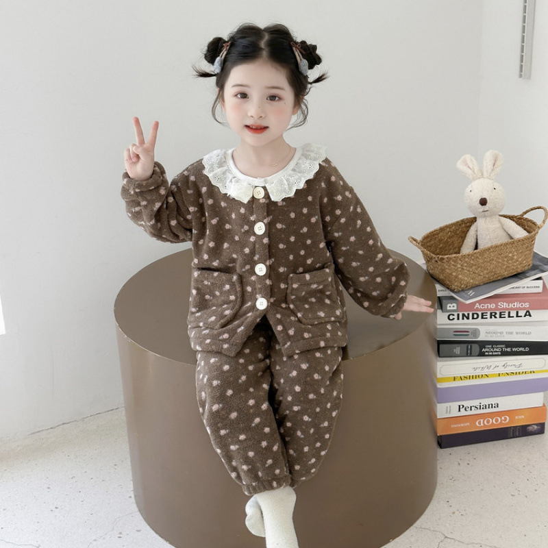 女童睡衣套装秋冬款2025新款女宝宝法兰绒家居服加绒秋装居家衣服|undefined