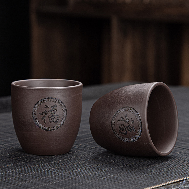 Large Japanese-style carved purple sand handle tea set gift custom logo household ceramic teapot large pot large cup