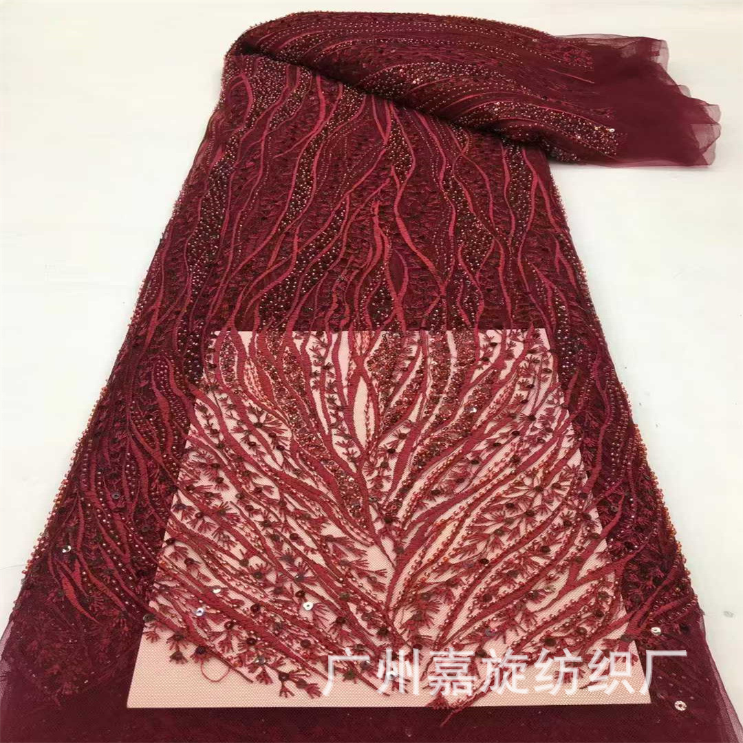 Nuevo tubo de bordado plano hermosa línea de viento totem sequinilla tela vestido de brindis vestido de banquete vestido tela
