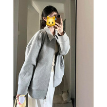 灰色翻领卫衣外套女款秋季2025新款韩系宽松棒球服独休闲上衣