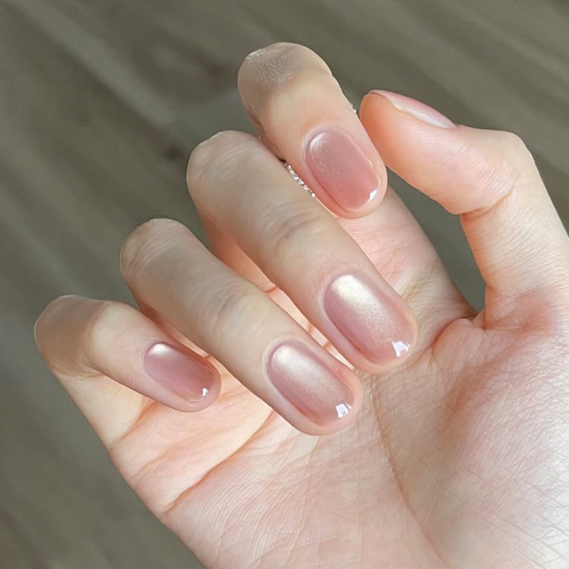 Xiaohongshu Cat Eye Wearable Nail Tips Short Soft Pink Nail Art Tips Sweetheart Girl Pre-Made Nail Finished Products