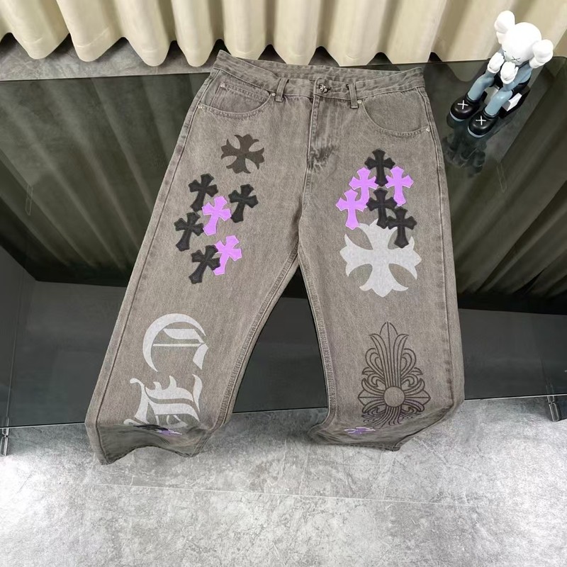 25ss春季新款CH正确版克罗伈十字架贴皮水洗牛仔长裤男女同款批发|undefined