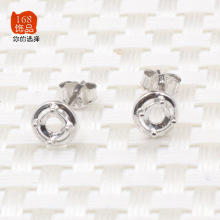 S925银耳钉空托 多规格 天然琥珀蜜蜡水晶彩宝戒面耳饰托配件DIY