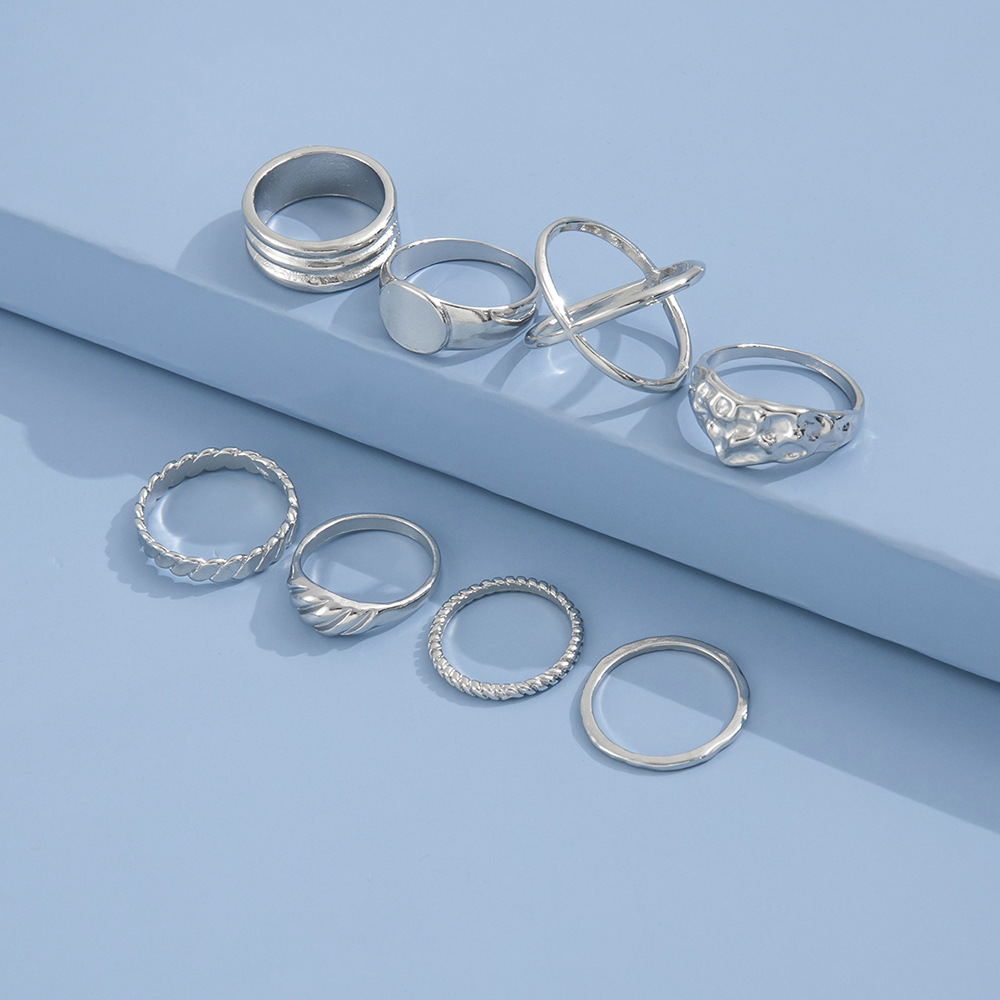 Persönlichkeit Einfache Mode Unregelmäßiger Ring Metall-joint-ring Acht Sätze display picture 5