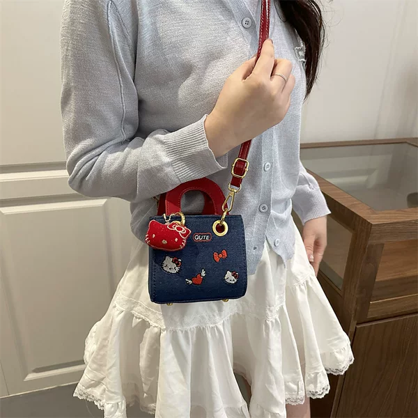 Children's Bag with Cartoon Cute Cat Embroidery, Small Square Handbag, Mini Stylish Niche Versatile Light Luxury Crossbody Bag for Girls