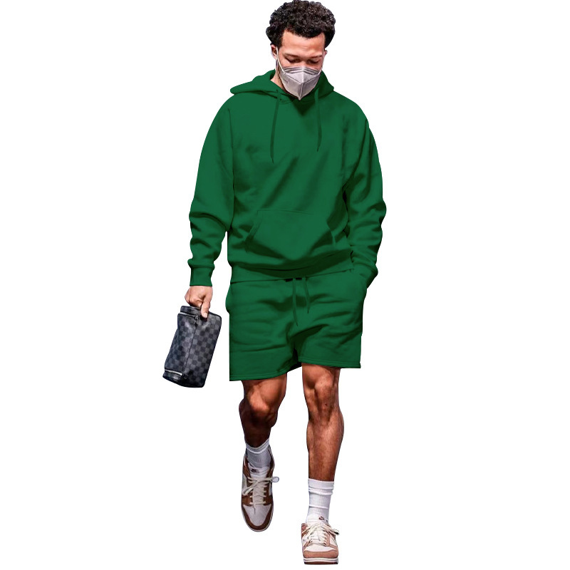 Comercio exterior transfronterizo 2023 Amazon Hombres otoño nuevos hombres forrados de lana suéter con capucha pantalones cortos traje casual