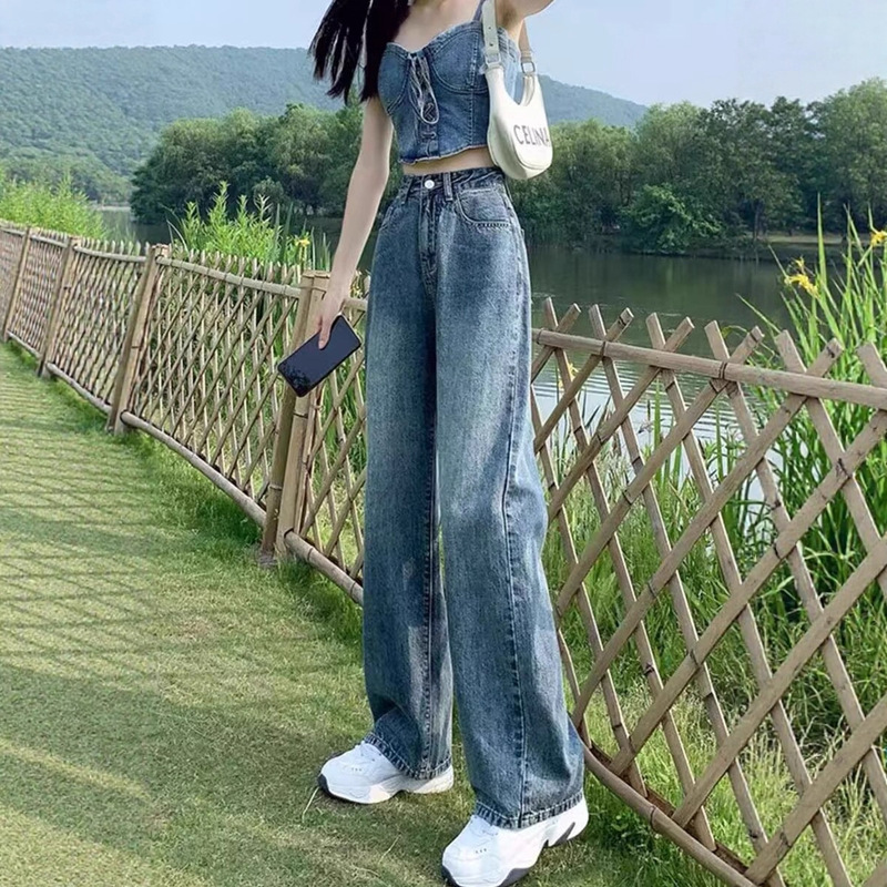 高腰直筒牛仔裤女春秋2025年新款小个子宽松显瘦阔腿拖地裤子ins|undefined