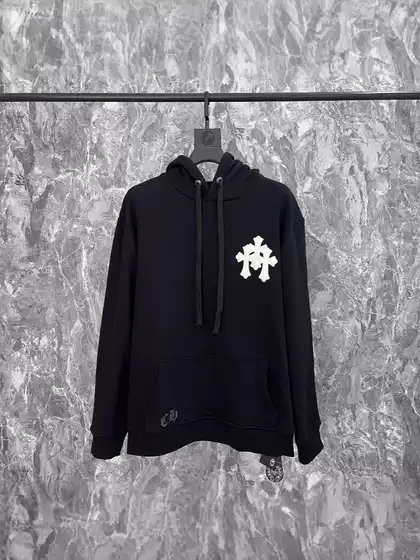 24 Correct Version of Chrome Hearts Ke Luo Yi Gao Jie Chao Brand Heavy Industry Cross Leather Hood Sweatshirt Couple