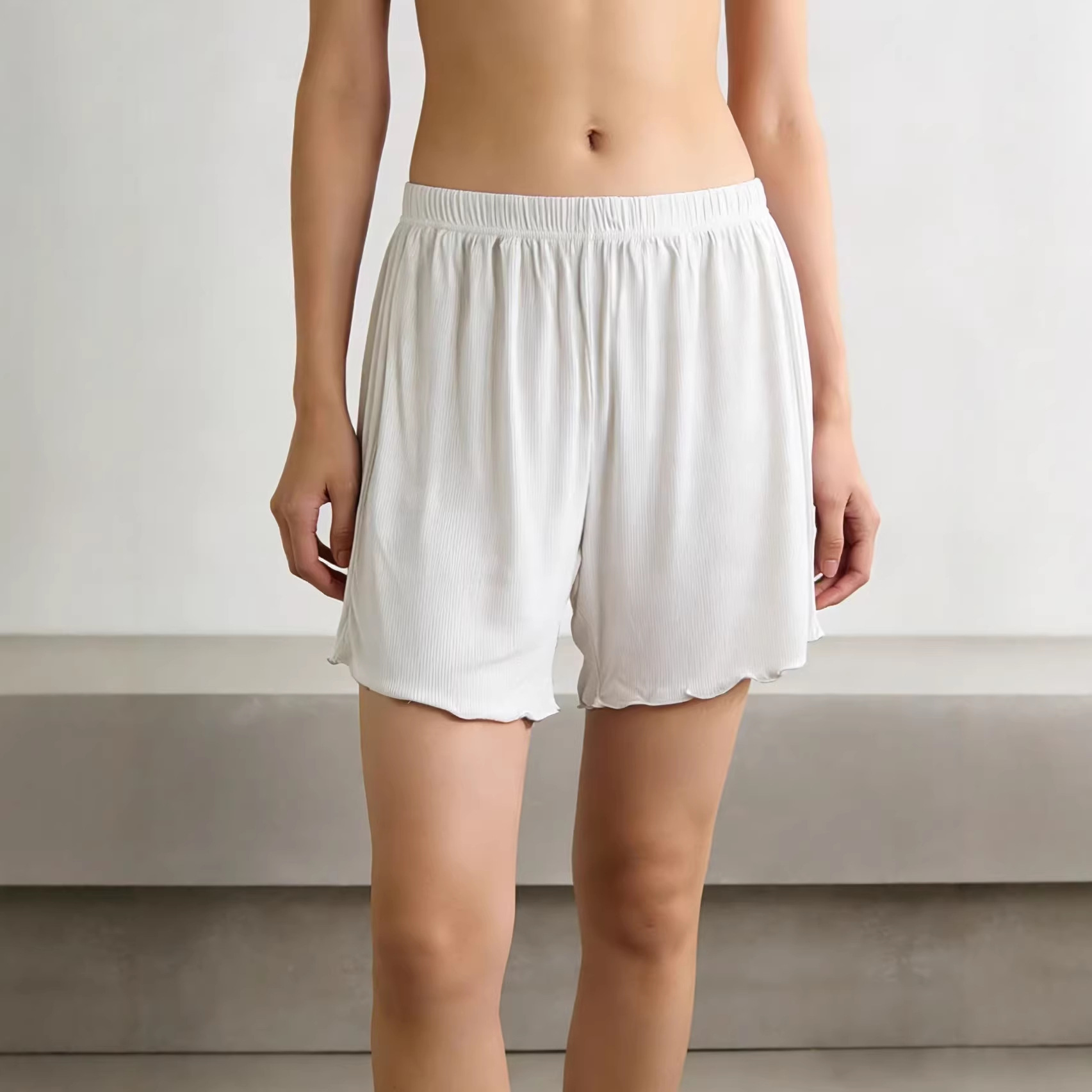 Modal Women's Ribbed Ruffle Edge Summer New Breathable Shorts, Thin and Comfortable Loose Home Pants
