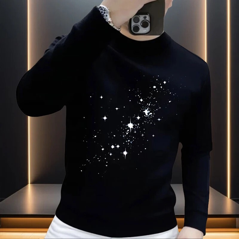 Men's New Autumn and Winter Starry Print Round-Neck Sweatshirt, Korean Style Trendy Brand Slim-Fit Fashionable Long-Sleeve Top Men's New Autumn and Winter Starry Print Round-Neck Sweatshirt, Korean Style Trendy Brand Slim-Fit Fashionable Long-Sleeve Top