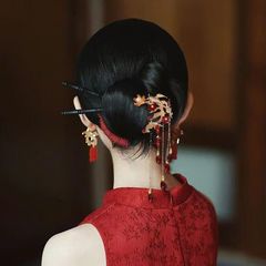 中国式ヘアピン盤髪飾り高級花嫁チャイナドレス流蘇結婚漢服髪飾り古風木製ヘアピン中国