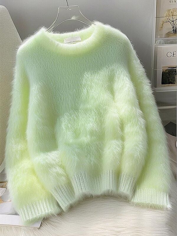 Green Soft and Lazy Thickened Knitted Sweater for Women in Autumn and Winter New Style Super Nice Little Fragrant Top