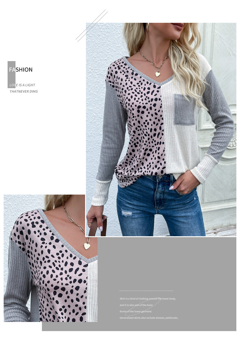 Suéter con estampado de leopardo con cuello en V y costuras sueltas, nihaostyles, ropa al por mayor NSYYF88562