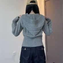温柔上衣连帽针织开衫麻花毛衣拉链外套春夏慵懒小个子短款显瘦