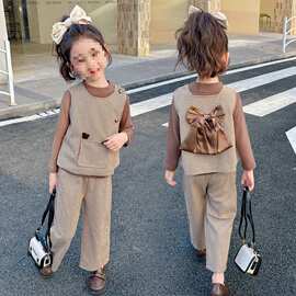 女童洋气马甲三件套2025新款儿童韩版秋季时髦洋气女宝宝秋装套装