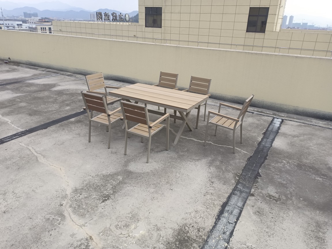 Plastic Wood Table and Chair Set for Courtyard, Anti-Corrosion Wood Park Seating, Aluminum Alloy Balcony Party Dining Table Leisure Set