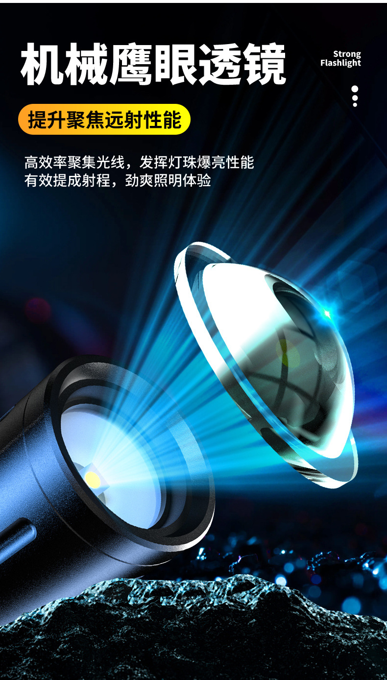 Flashlight with Strong Light, Rechargeable, Long-Lasting, Outdoor, High-Brightness, Long-Range, Small, Portable, Household, Durable, Large-Capacity, White Light