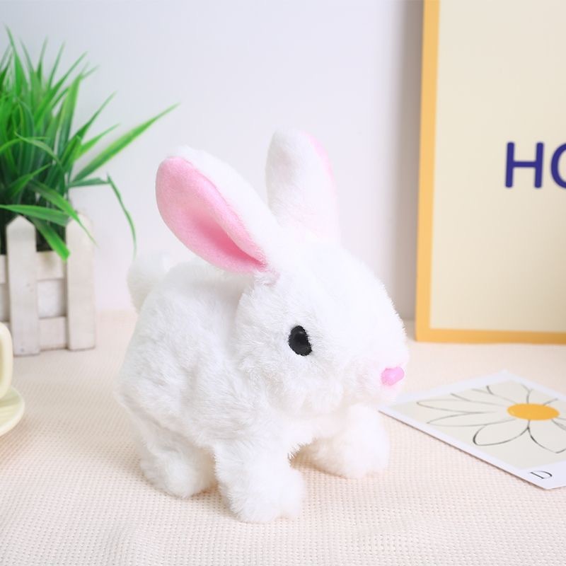 子供のおもちゃのぬいぐるみ電気白ウサギシミュレーションペットは歩くことができ、鳴くことができ、口を動かし、耳を振ることができます長い毛のウサギ|undefined