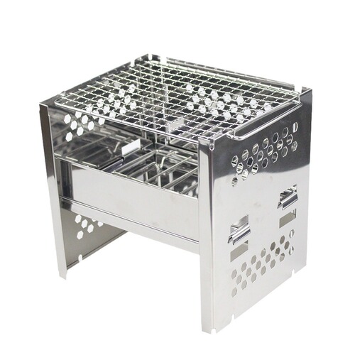 Outdoor stainless steel barbecue grill adjustable lifting mesh folding stove portable camping picnic grill double-layer stove