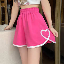 A字高腰显瘦三分爱心短裤女新款2023小众设计感直筒休闲阔腿裤女