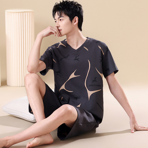 Men's Summer Short Sleeve Pajama Set, Wearable Outside, Plus Size Shorts, Teenager Plus Size Men's Home Clothes, Loose and Simple