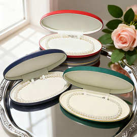 新款椭圆金边PU皮质珍珠项链盒耳钉盒送母亲礼物包装饰品首饰盒