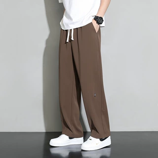 裤子男潮牌宽松夏季新款长裤垂感简约冰丝男士休闲裤直筒运动裤男