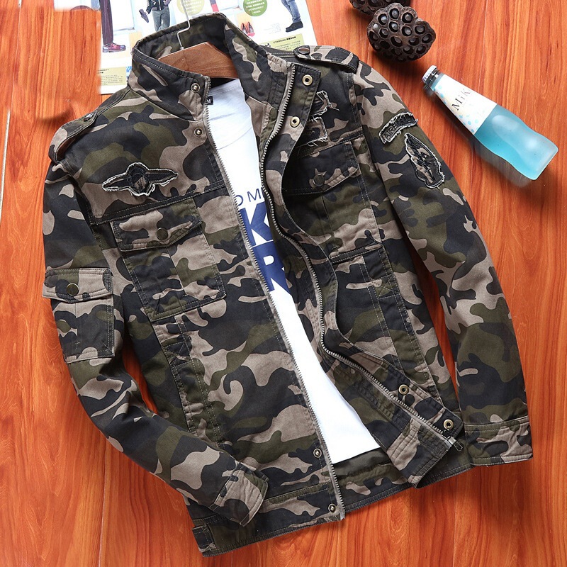 Cross-border camouflage jacket men's spring and autumn stand collar Korean style trendy loose casual wear-resistant Army workwear jacket 8932