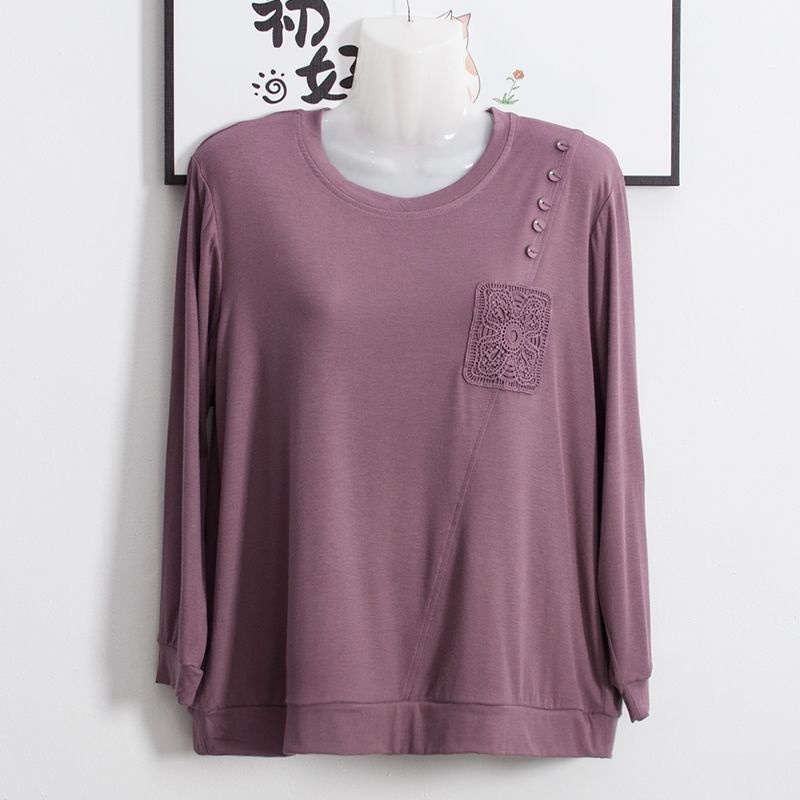 中高年女性のモーダル長袖Tシャツ2025新作秋服ゆったり大きいサイズママ秋服ボトムシャツトップス|undefined