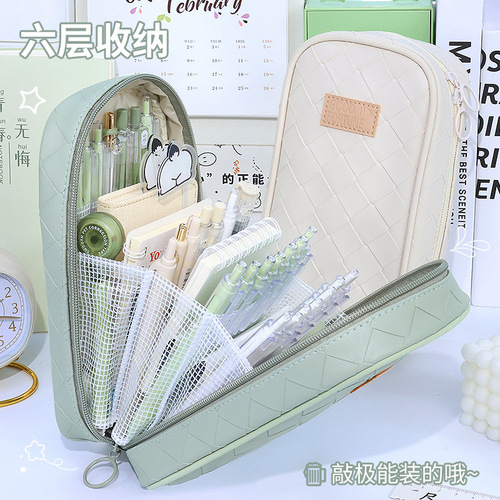 Multifunctional large-capacity pencil case, portable high-looking pencil case, Korean style woven pen holder, stationery box, six-layer storage bag