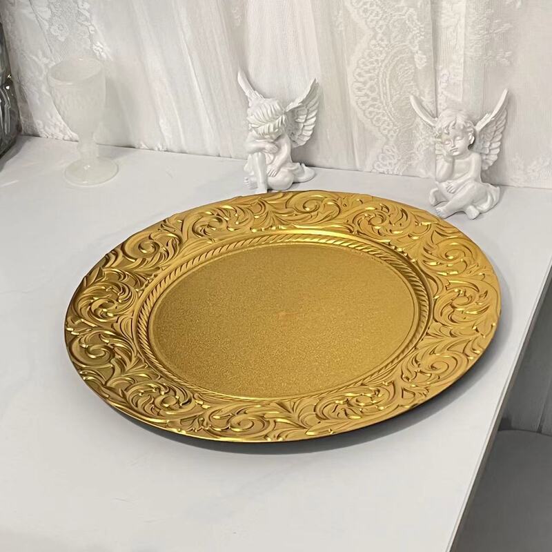 Foreign trade transparent wedding hotel Party painting craft decoration plastic deep fruit plate golden shiny large fruit plate round