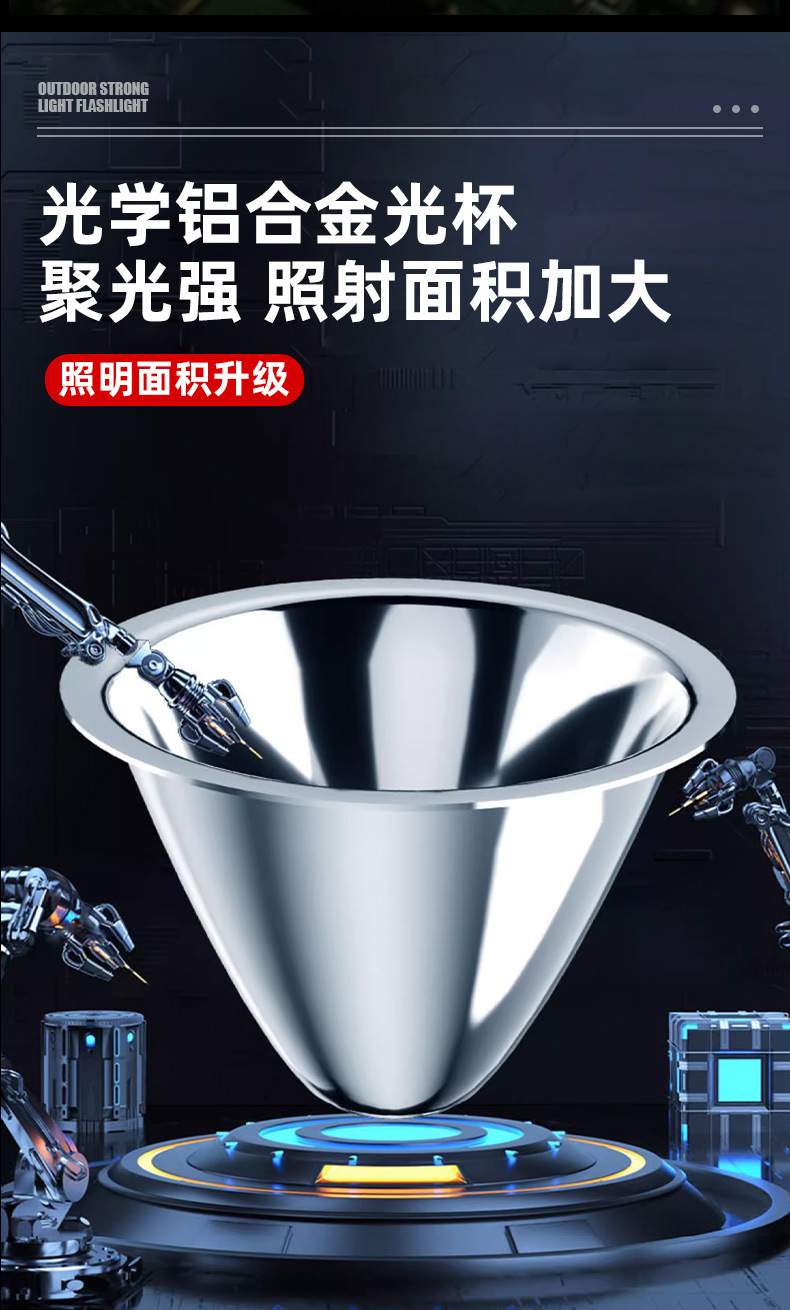Cross-Border Yellow Light T20 Strong Light Flashlight Type-C Charging Aluminum Light Cup Fixed Focus Long-Range Aluminum Alloy Outdoor Lighting