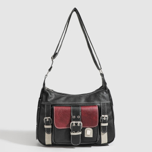 Personalized soft leather y2k hot girl motorcycle bag women 2026 new contrast color single shoulder crossbody bag trendy and versatile