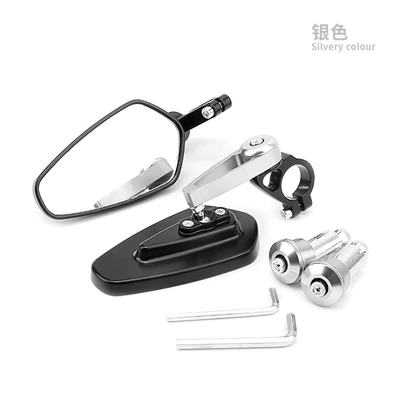 Handlebar Mirror, Motorcycle rearview mirror - cnc-aluminum-alloy-hand-mirror-silver-white-glass