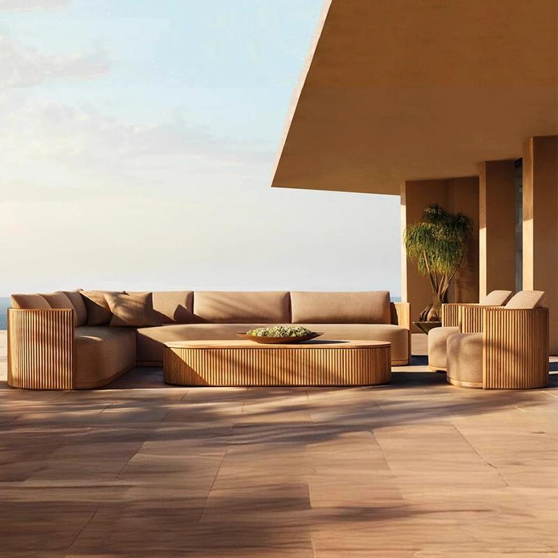 Sofá de ocio al aire libre teca villa hotel patio terraza diseñador de madera de cera al aire libre sofá de teca