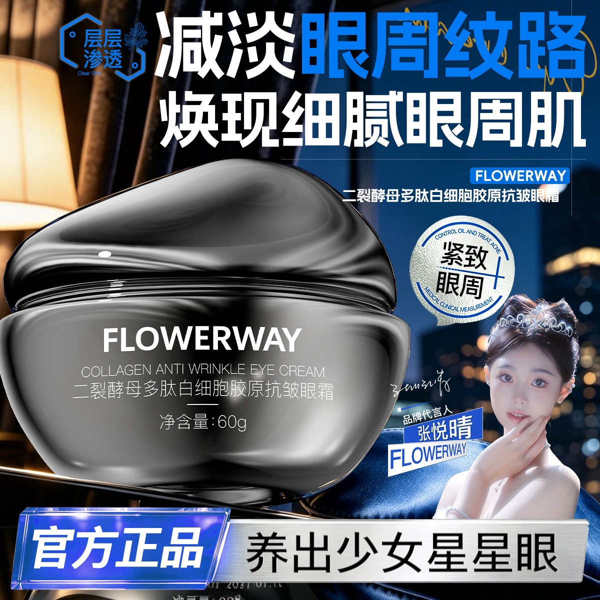 FLOWERWAY Bifida Yeast Eye Cream Polypeptide Collagen Anti-Wrinkle Firming Eye Area Essence - Single Item Dropshipping