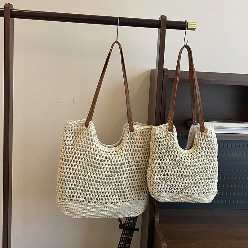 Spring new women's bag, hollow-out handbag, thick thread woven bag, casual style women's bag, fashionable casual shoulder bag Spring new women's bag, hollow-out handbag, thick thread woven bag, casual style women's bag, fashionable casual shoulder bag