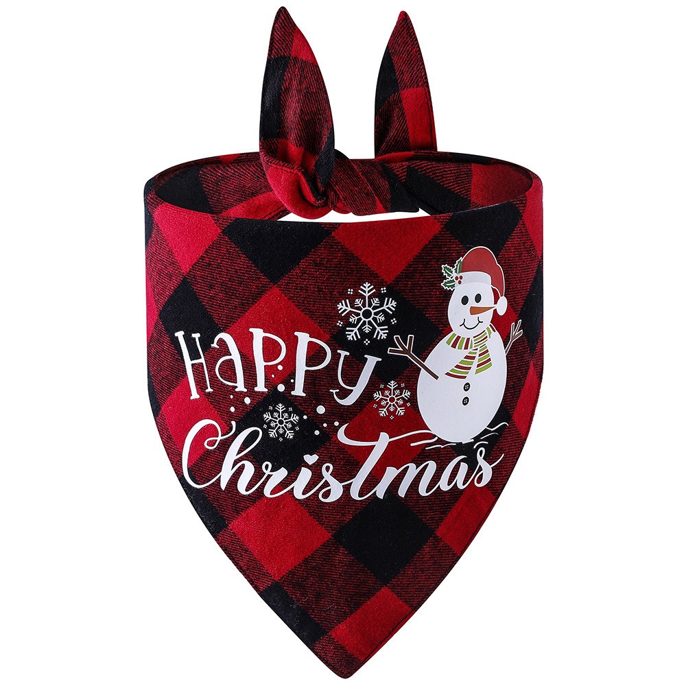 Nueva tela escocesa de algodón transfronterizo perro mascota bufanda triángulo toalla perro impreso saliva toalla Navidad dibujos animados al por mayor